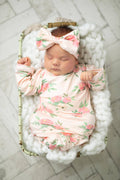 Pink Rose Baby Gown and Bow Headband