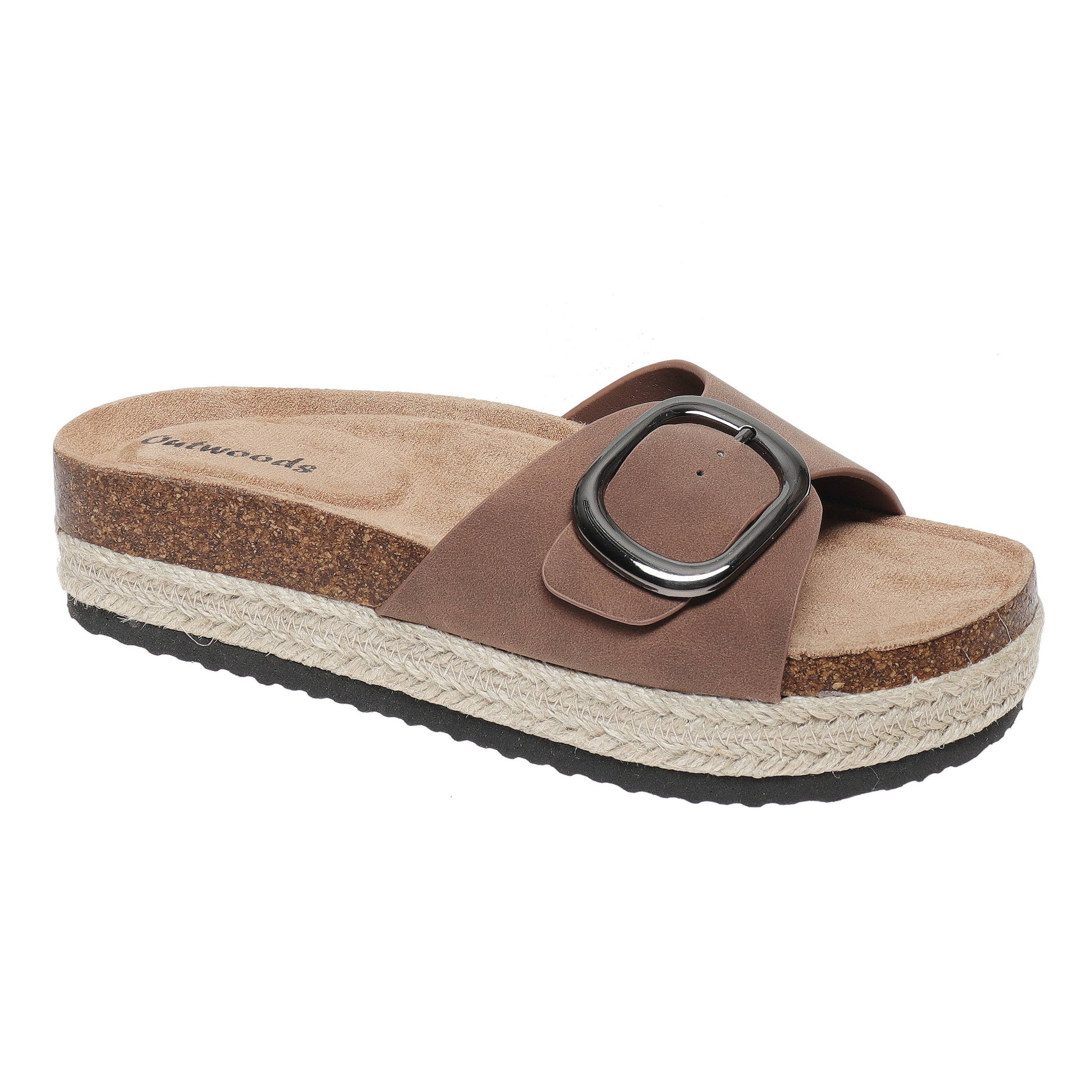 Brown slip ons with large buckle