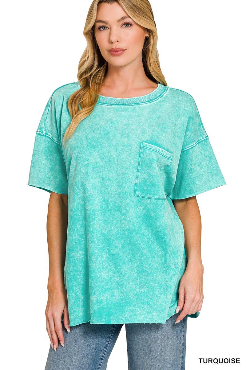 French Terry Washed Drop Shoulder Raw Edge Top