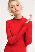 Stretchy Ribbed Long Sleeve Mock Neck Basic Top