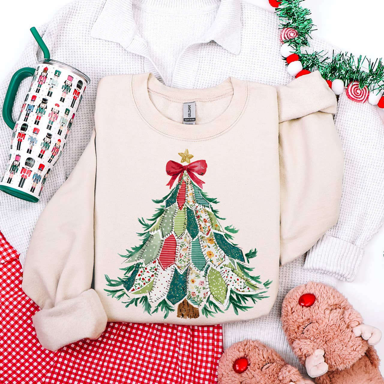 Patterned Patchwork Christmas Tree Sweatshirt