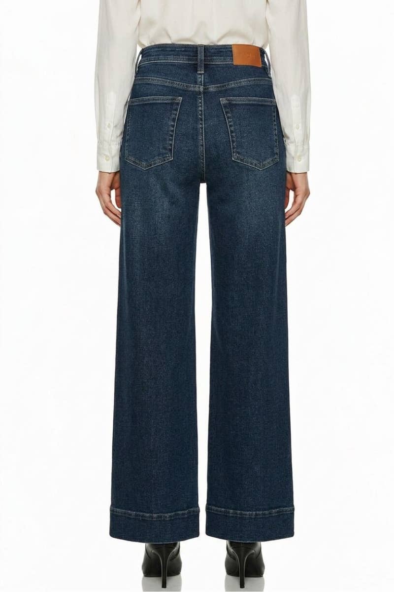 Button Pocket High Rise Tummy Control Palazzo Jean