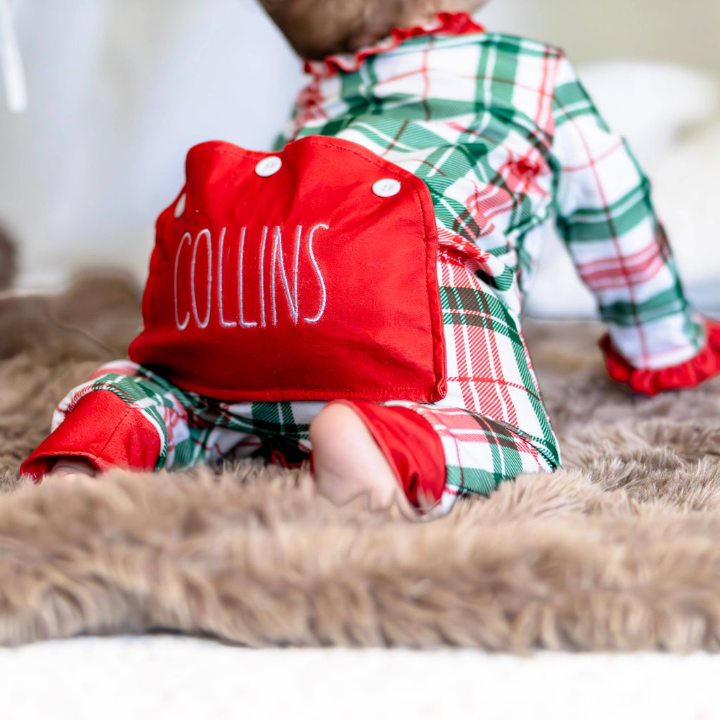 White Plaid Pajamas - Ruffle Buttflap - Christmas Plaid
