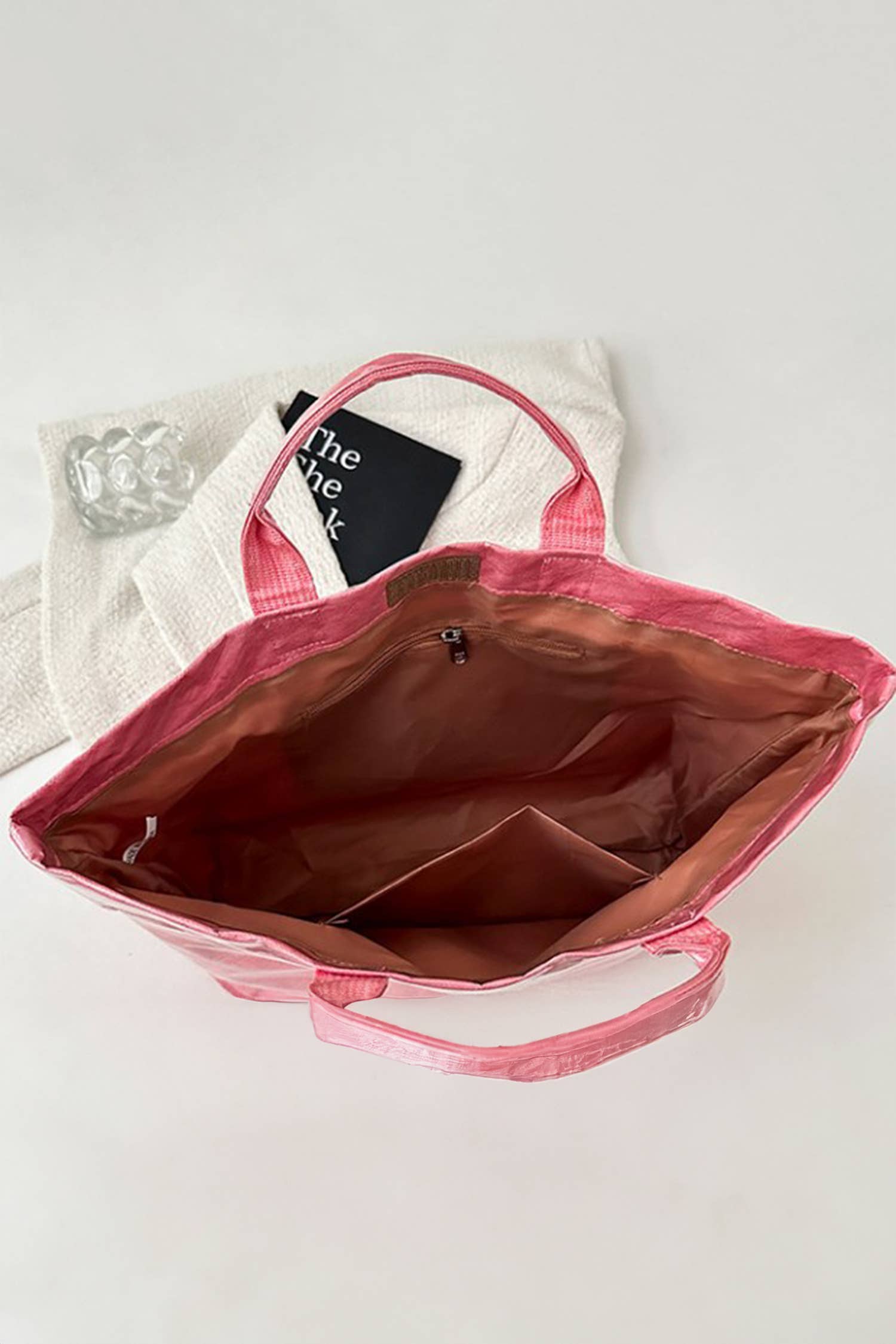 Glossy Striped Large Tote Bag
