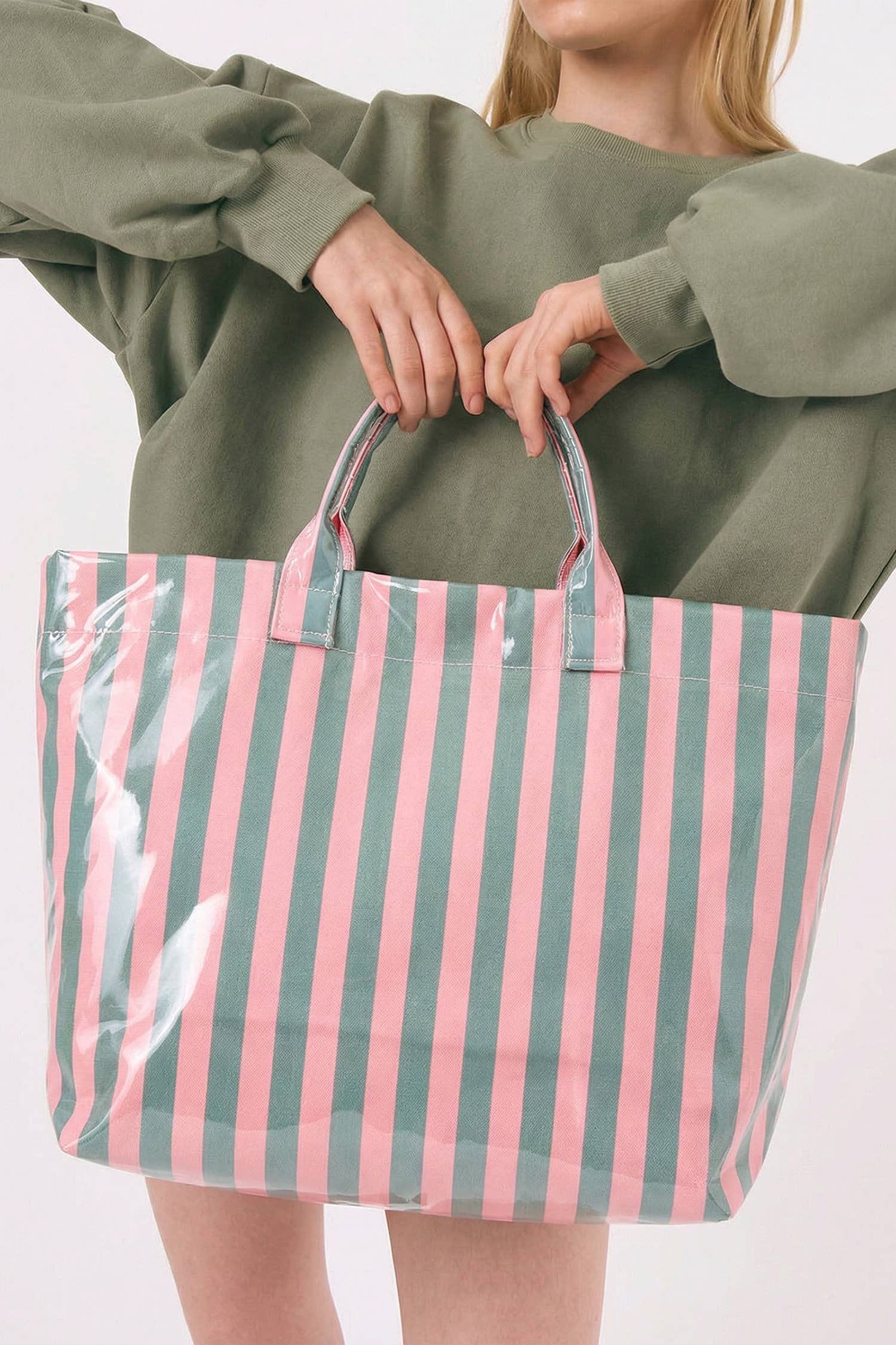 Glossy Striped Large Tote Bag