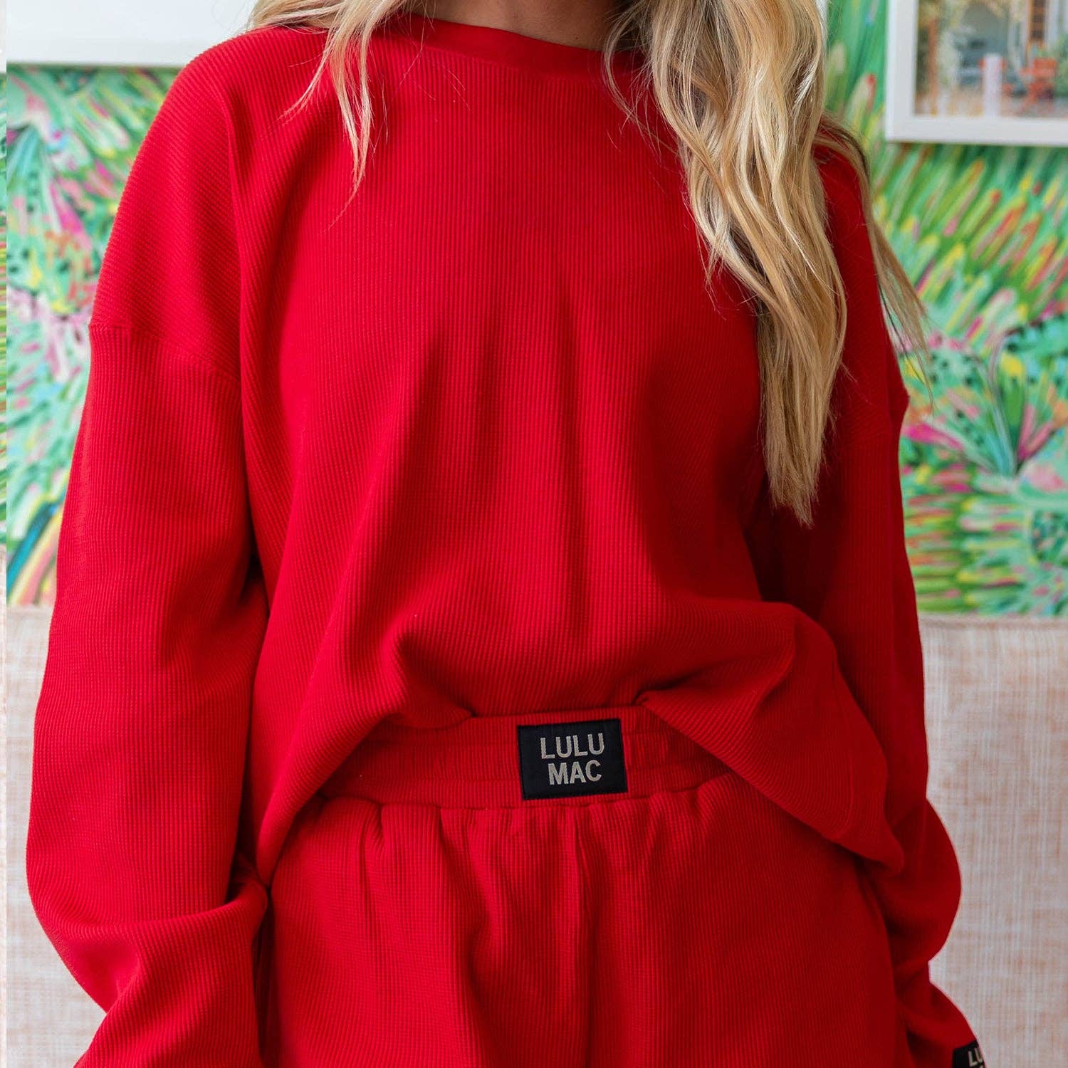 Lulu Mac-WAFFLE LONGSLEEVE TOP-RED