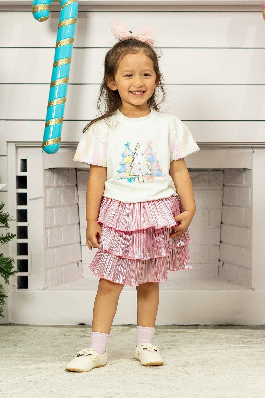 Girls' Festive Forest on Princess Top, White