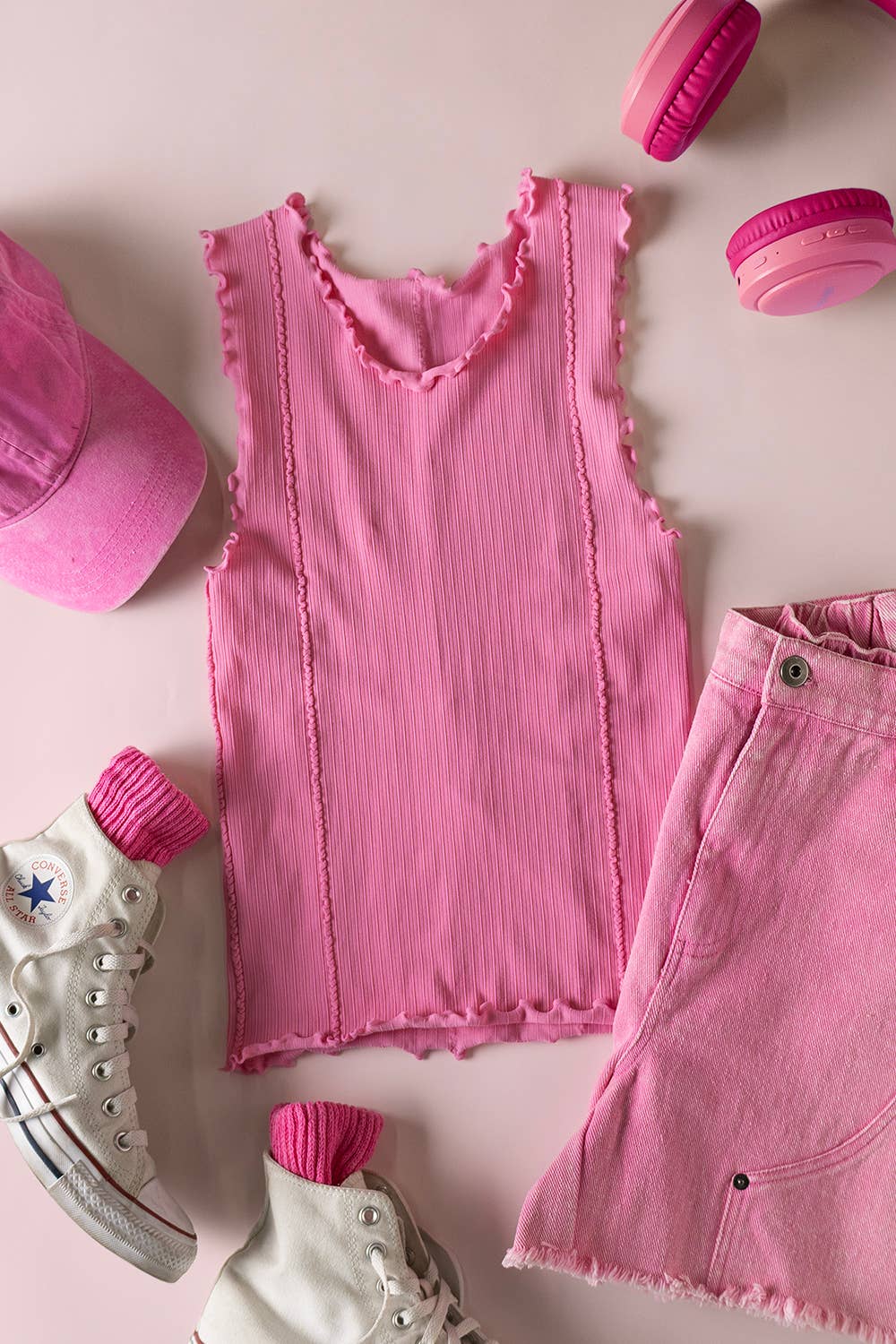 Lettuce Hem Casual Fitted Tank