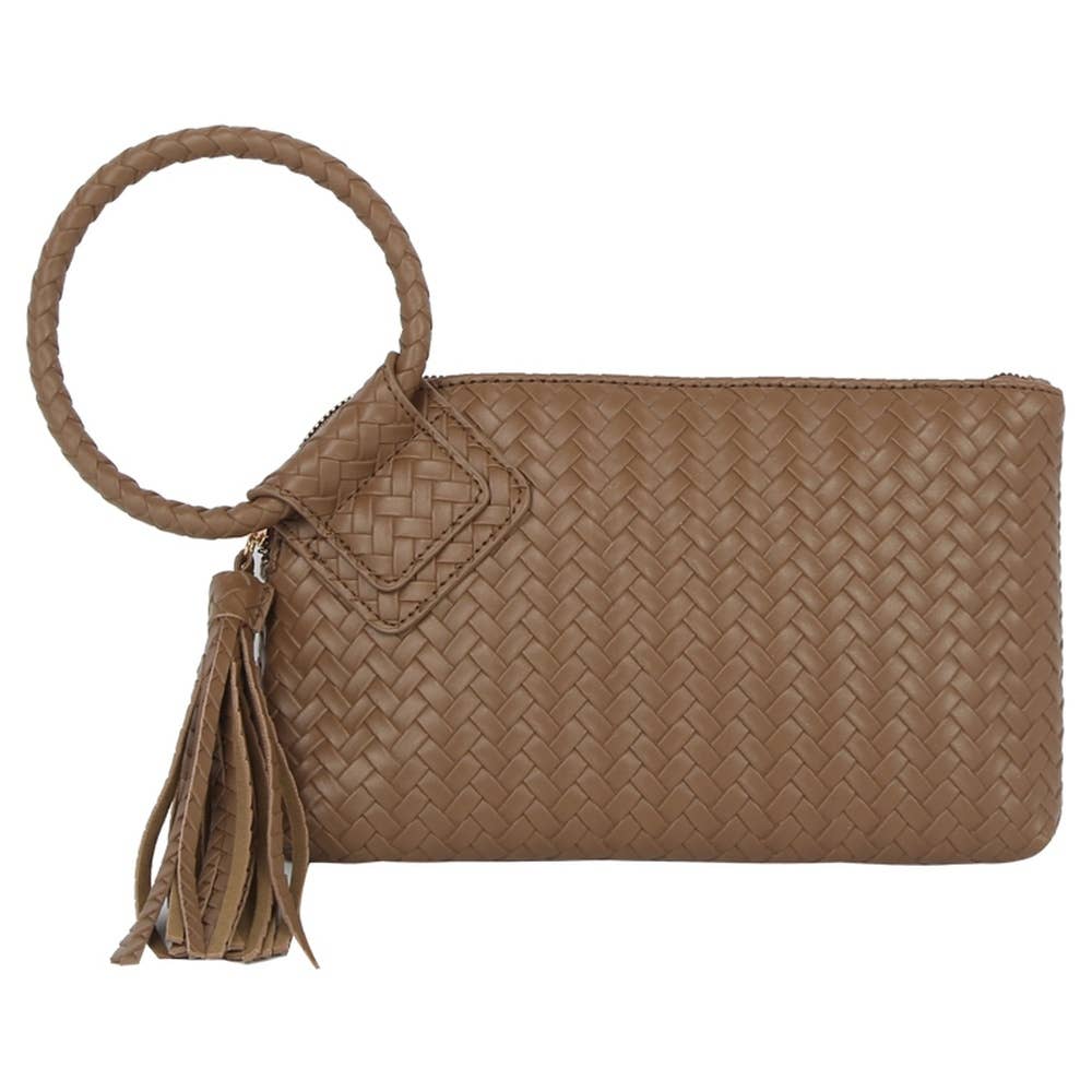Woven Fringe Handle Clutch Bag