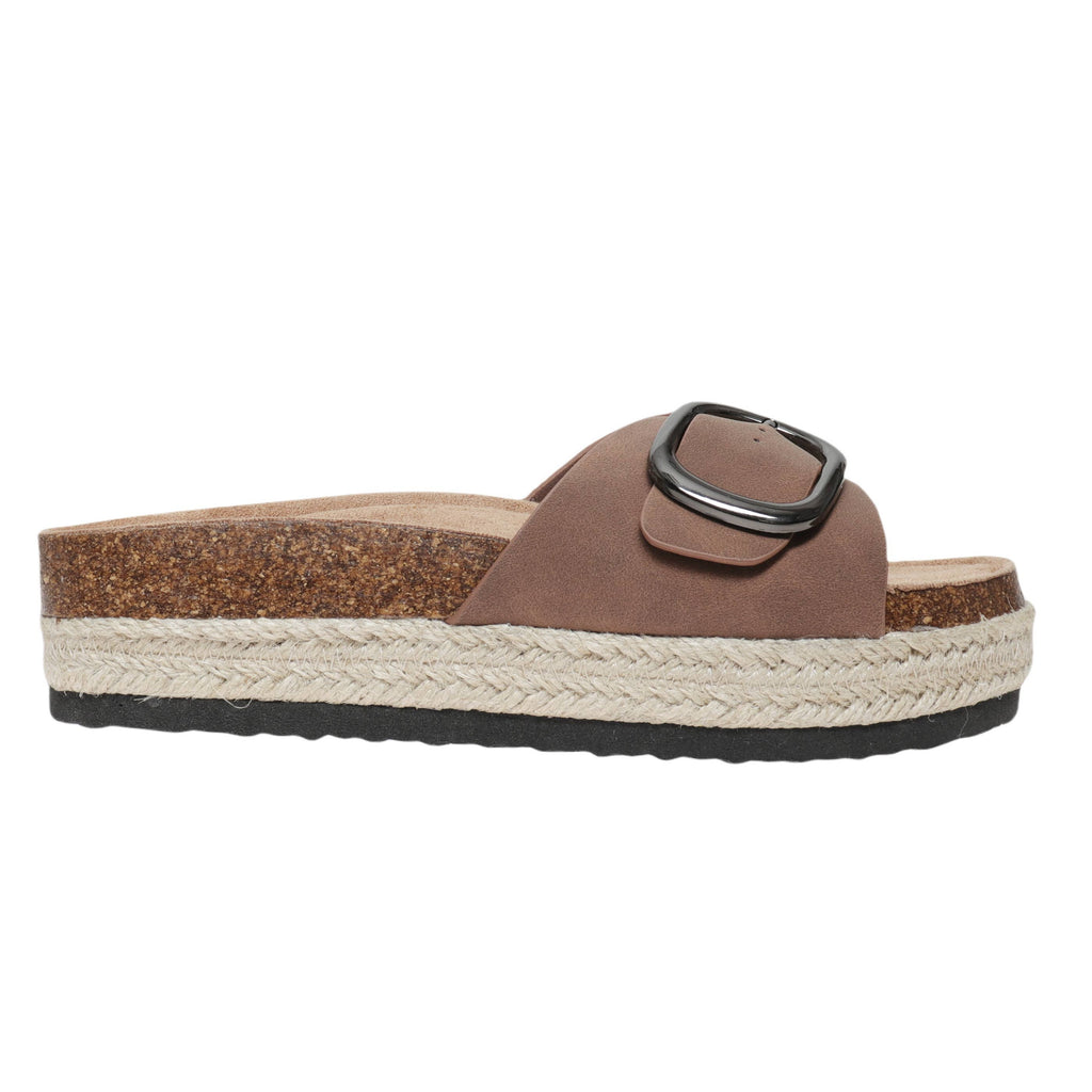 Brown slip ons with large buckle