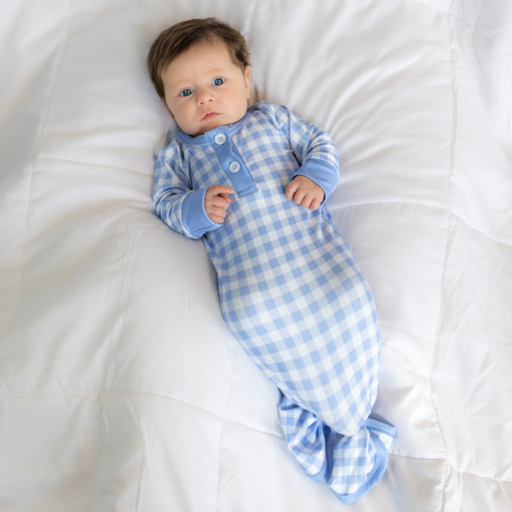Blue Gingham Knotted Baby Gown