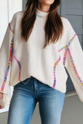 LAS Color Block Stitching Bishop Sleeve Sweater