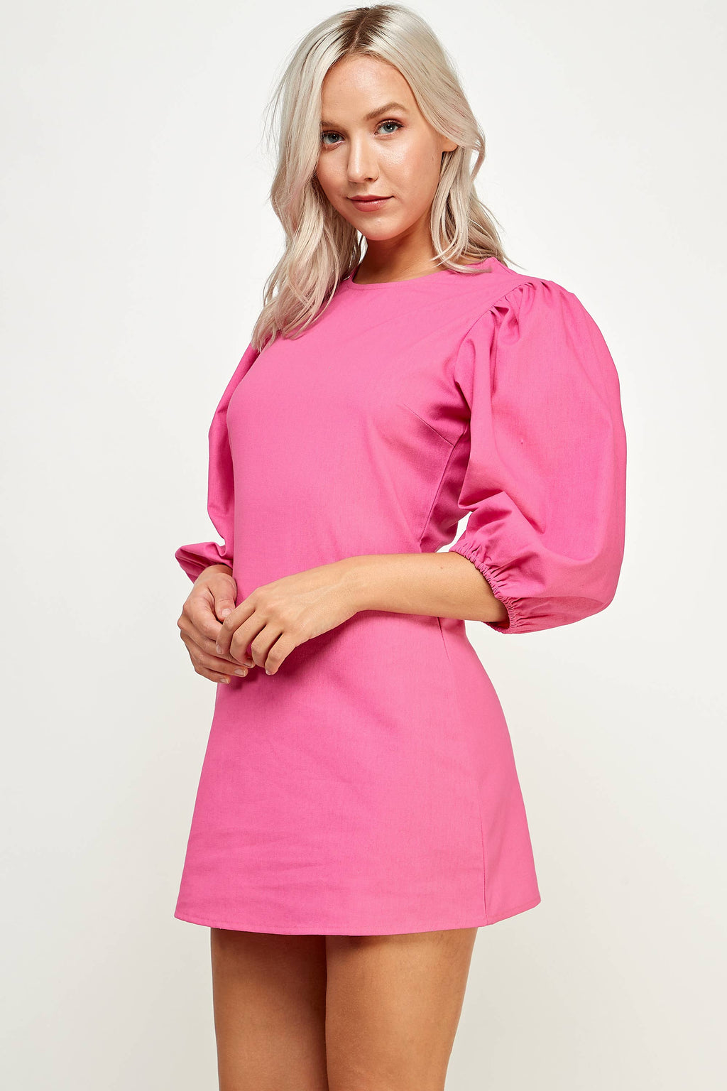 PUFF SLEEVES PINK DRESS
