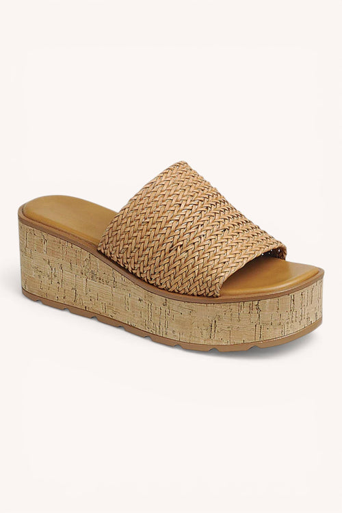 BRAIDED ARTISAN CORK PLATFORM SLIDE SANDALS