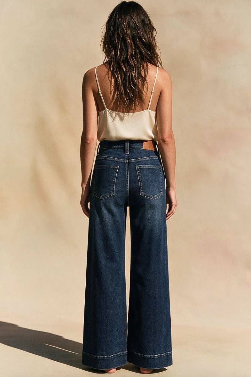 Button Pocket High Rise Tummy Control Palazzo Jean