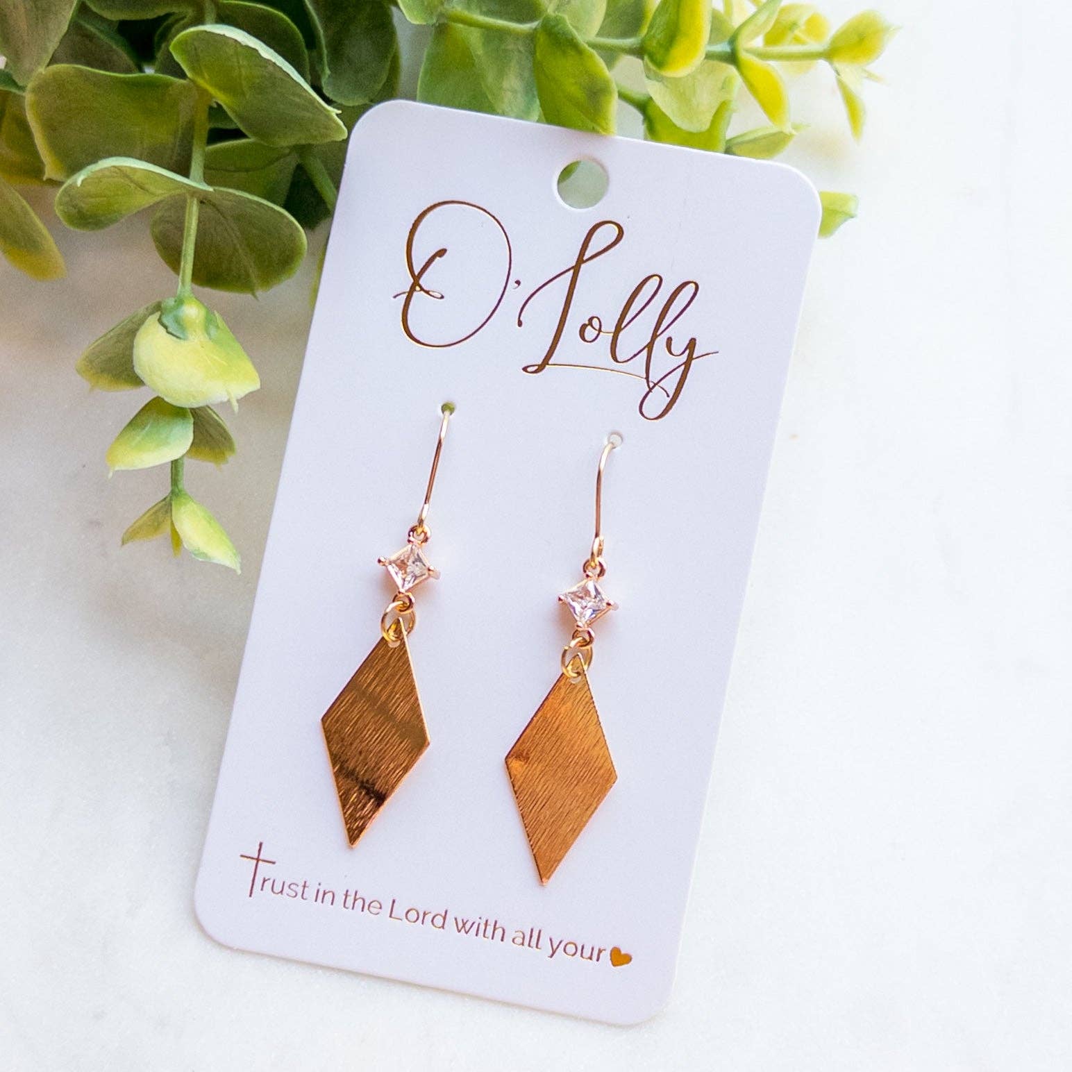 CZ Connector w/Gold Rhombus Earrings