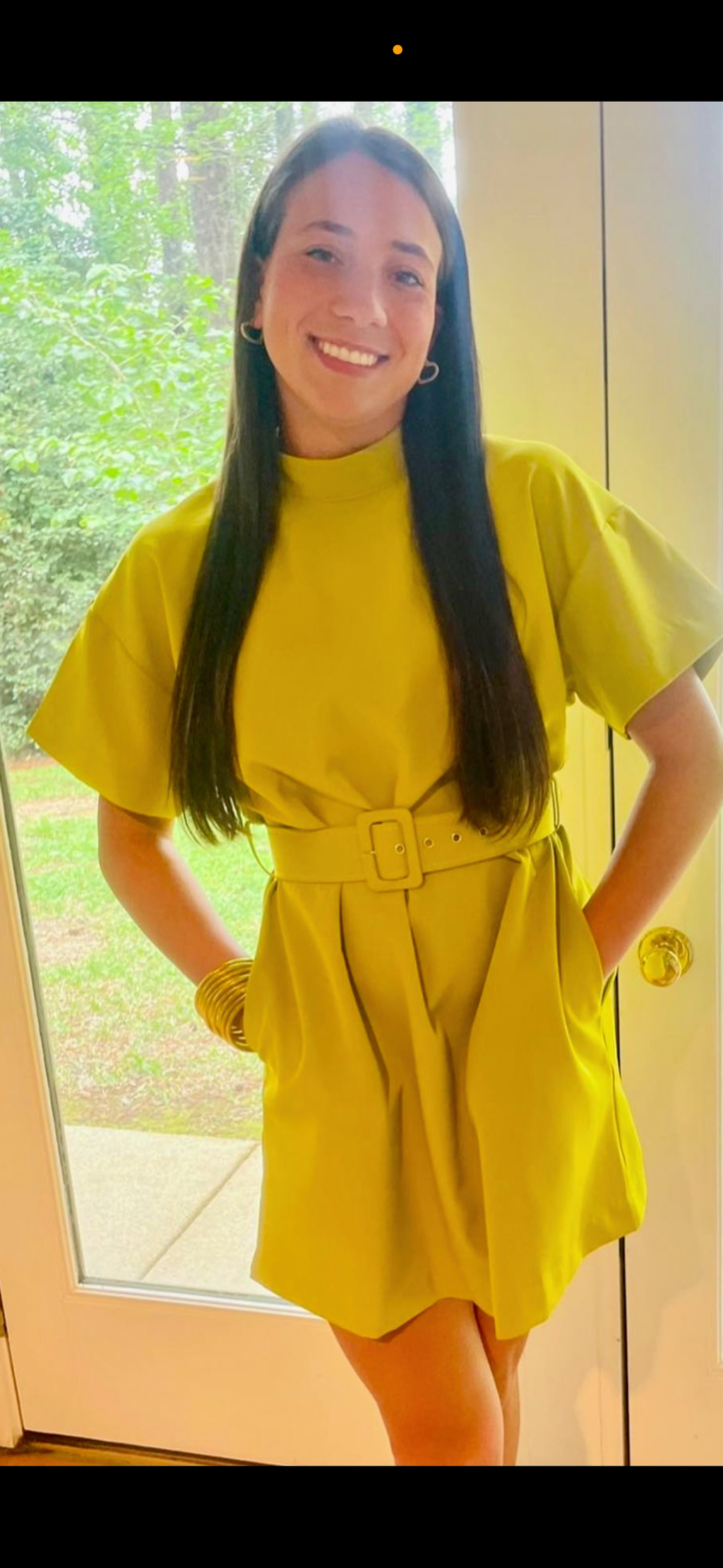 HIGH NECK DRESS WITH BELT- LIME