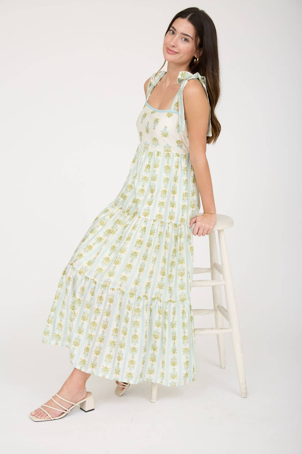 STRIPE FLORAL MIDI DRESS