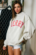"MERRY" Mock Neck Sweatshirt- Ash  Gray
