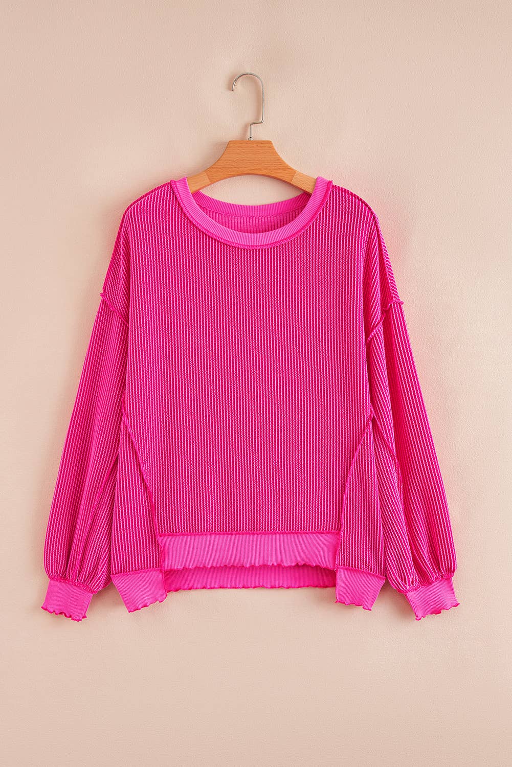 Distressed Lightweight Knit Top: Pink