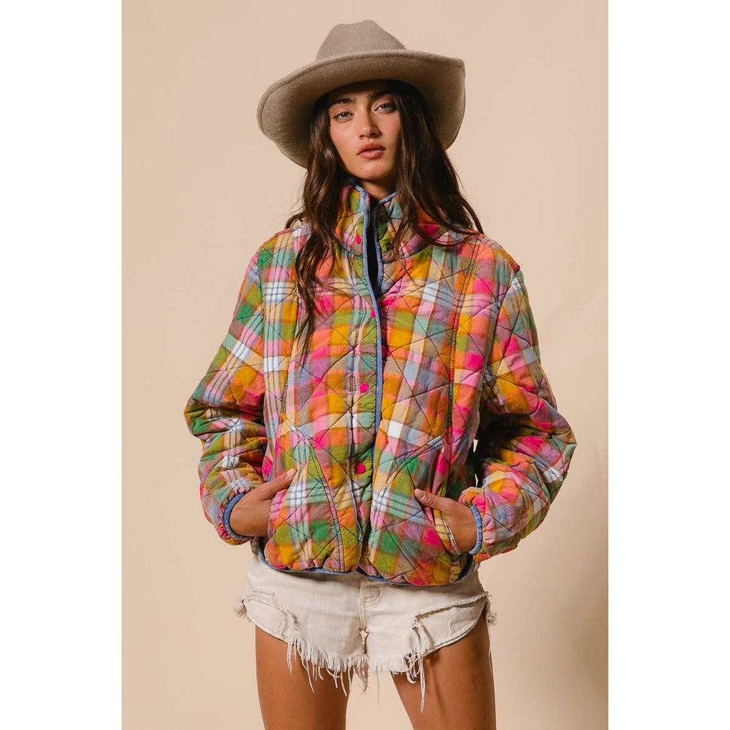 Bleached Vintage Plaid Quilted Jacket