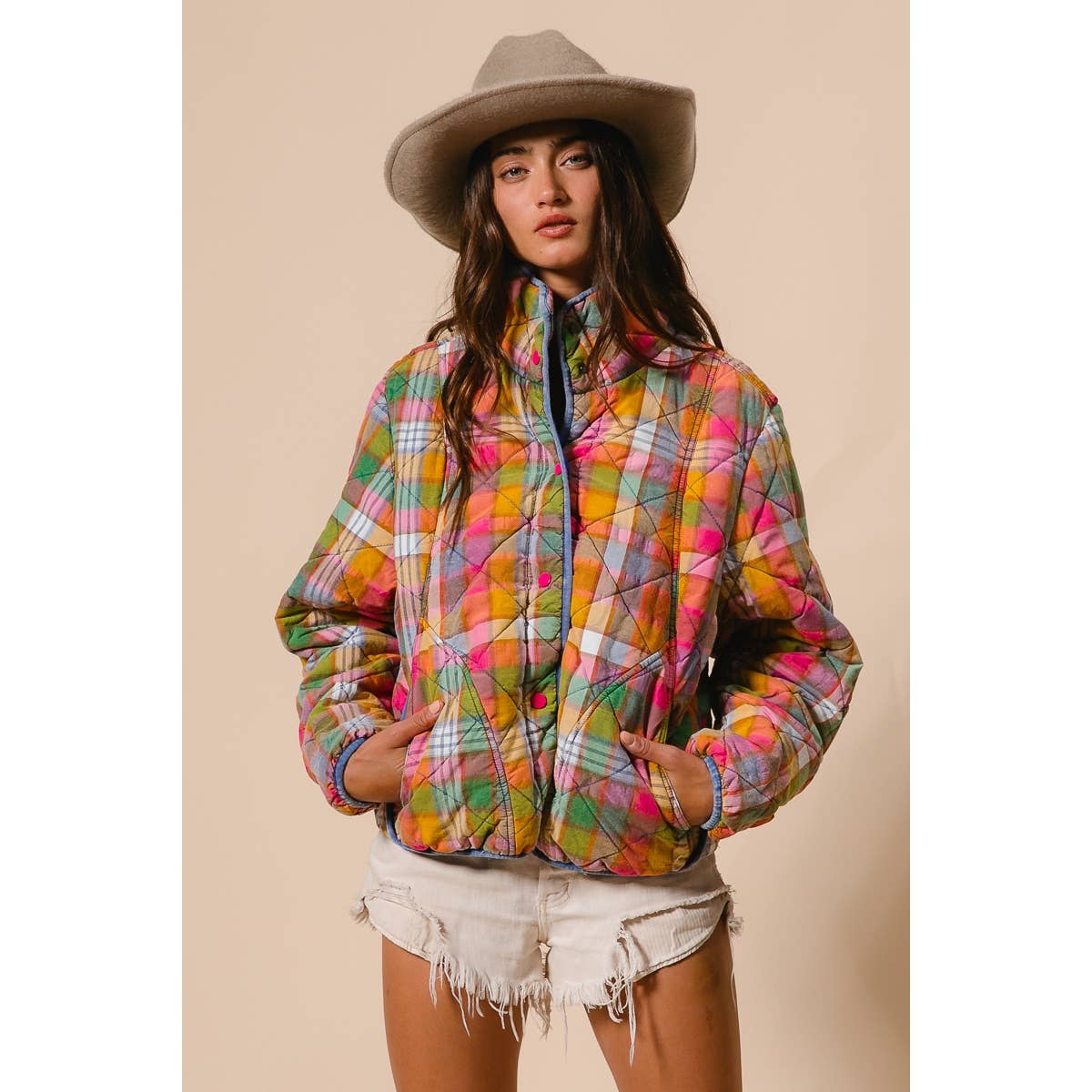 Bleached Vintage Plaid Quilted Jacket