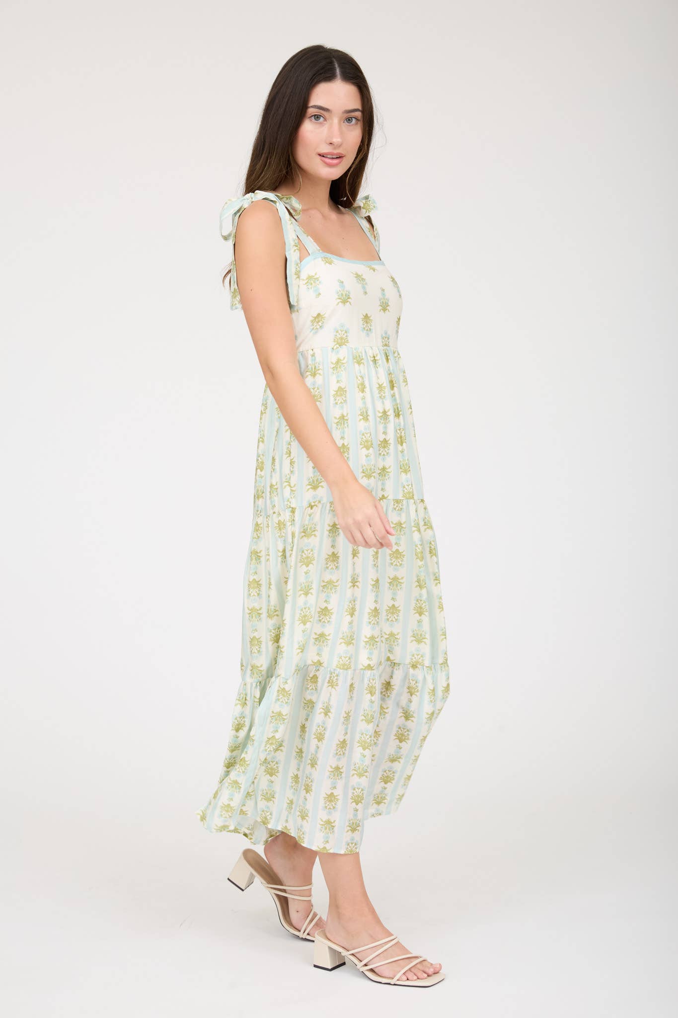 STRIPE FLORAL MIDI DRESS