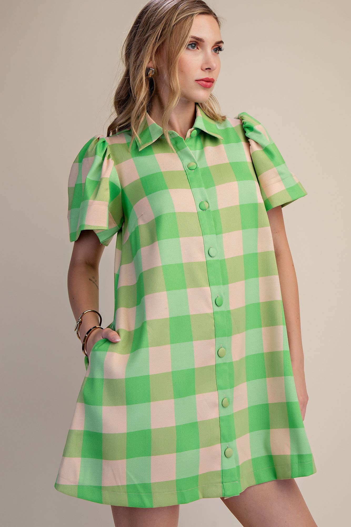 Lime Checkered Mini Dress