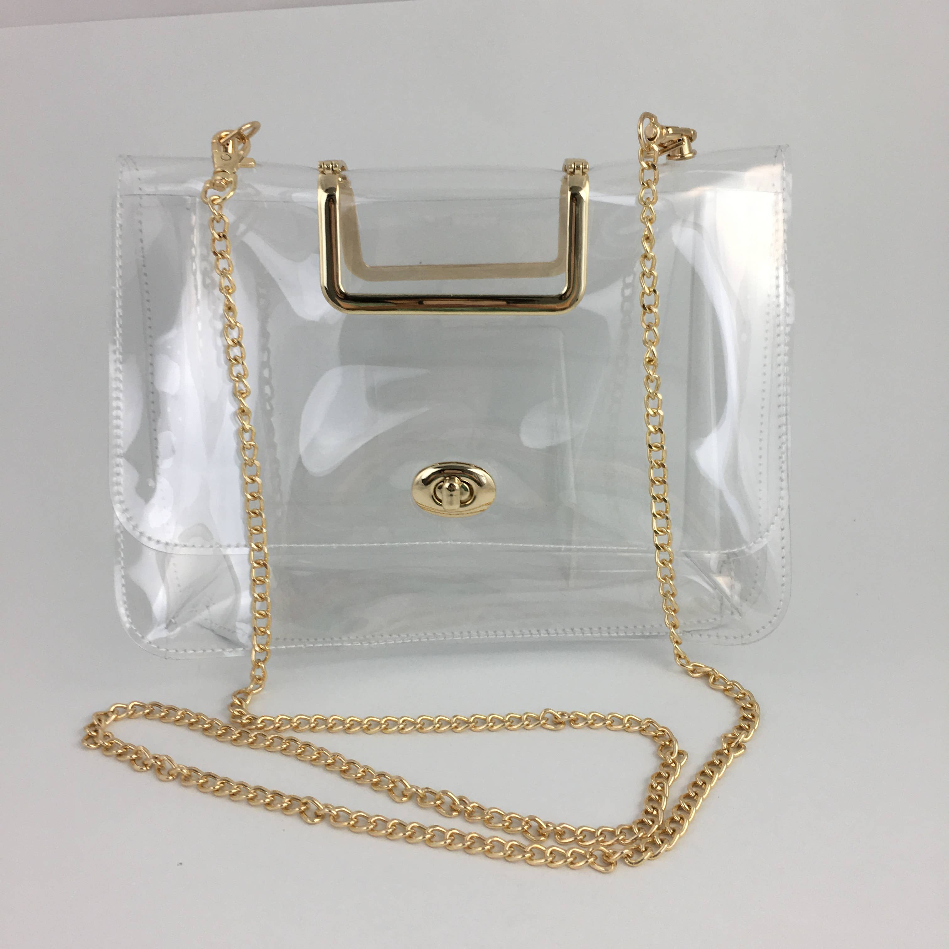 Fashionable gold chain clear bag