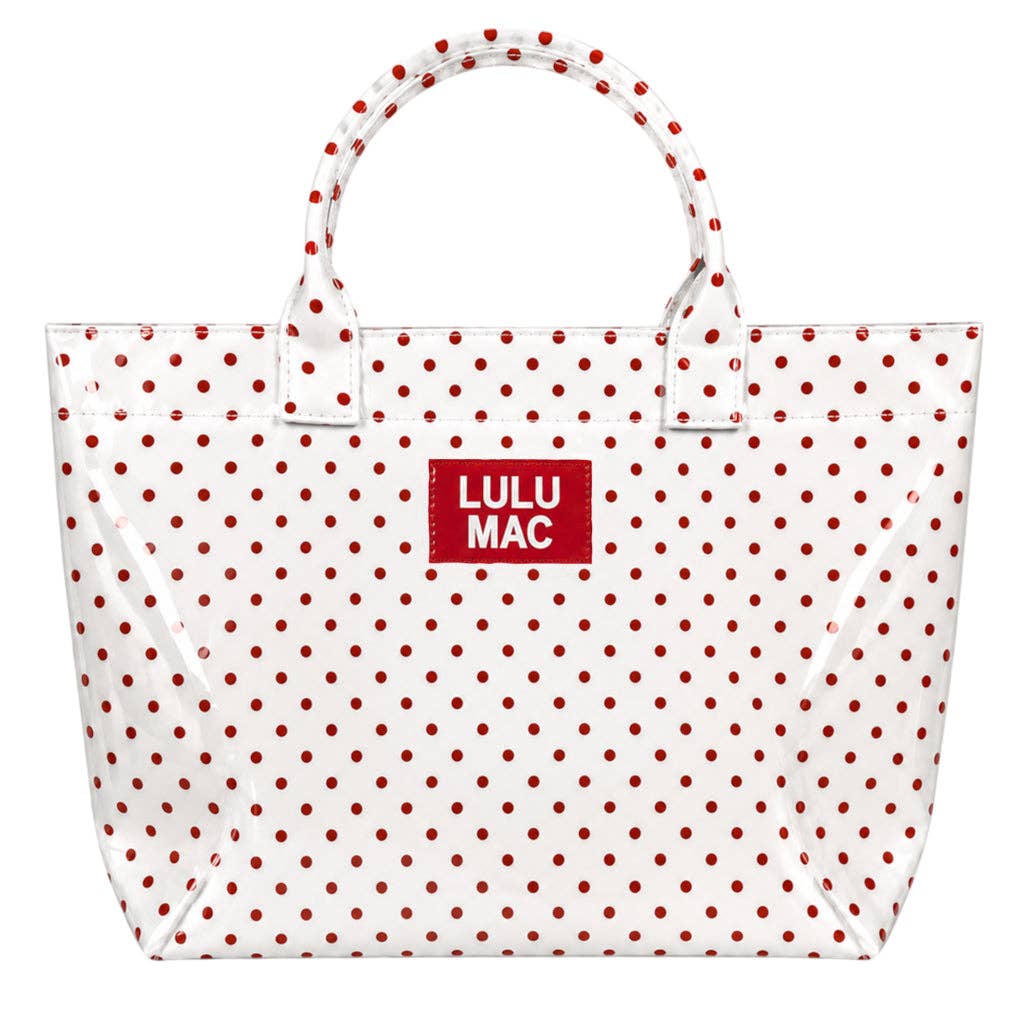 LM White/ Red Dot Tote Bag