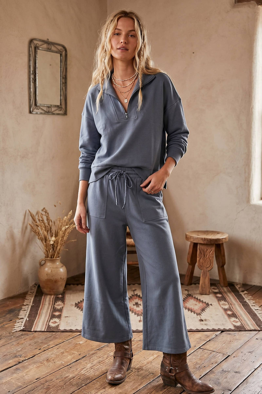 Half Zip Pullover & Wide Leg Pants Set