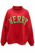 'MERRY' Embroidered Mock Neck Sweatshirt