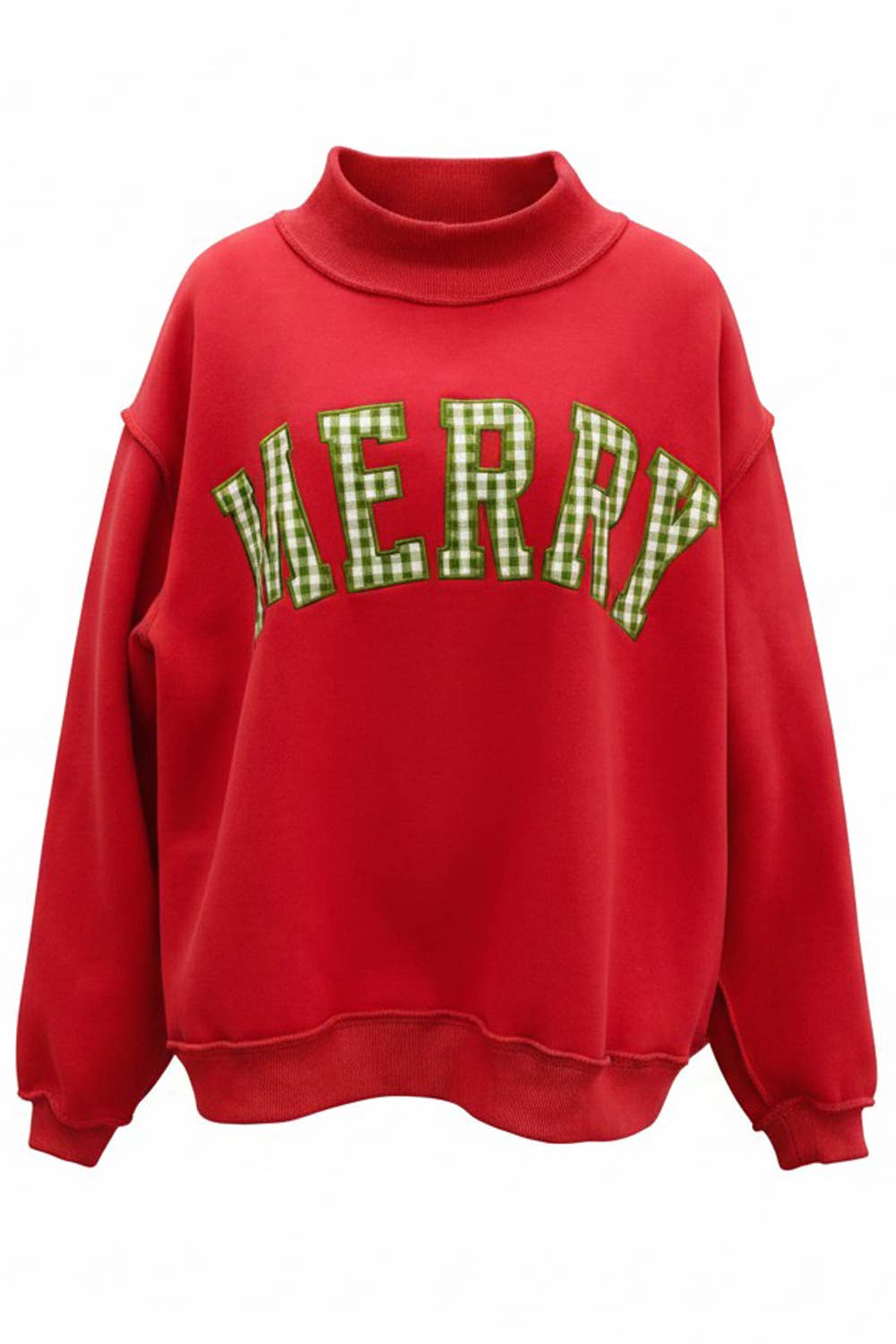 'MERRY' Embroidered Mock Neck Sweatshirt
