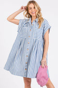 STRIPED BUTTON DOWN TUNIC DRESS