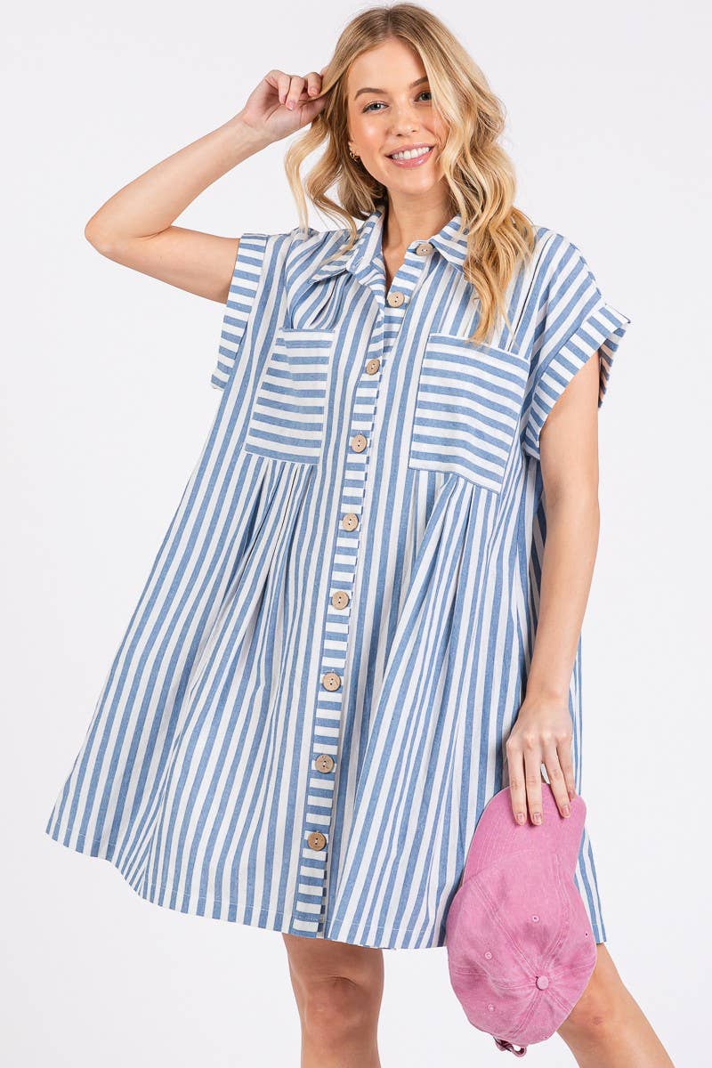 STRIPED BUTTON DOWN TUNIC DRESS