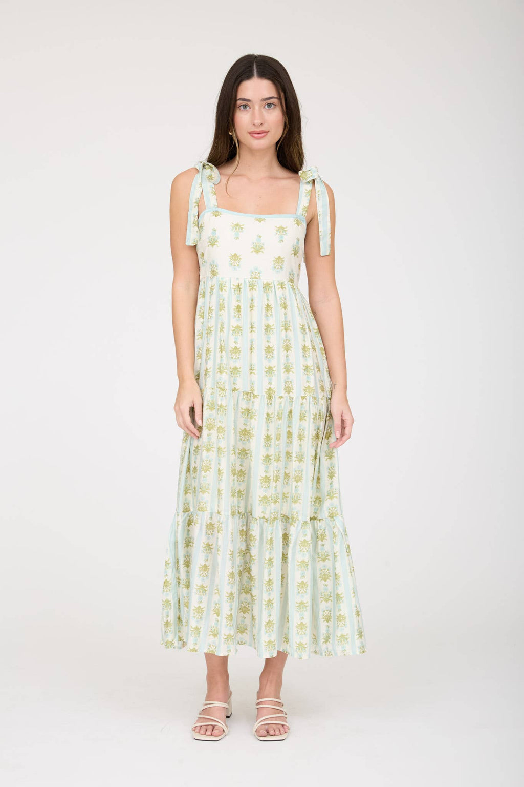 STRIPE FLORAL MIDI DRESS