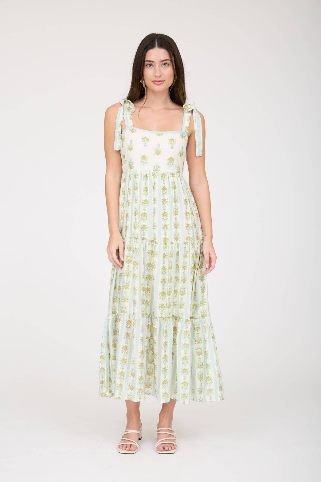 STRIPE FLORAL MIDI DRESS