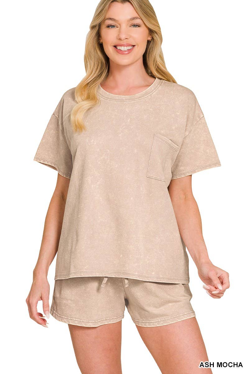French Terry Acid Washed Relaxed Short Set