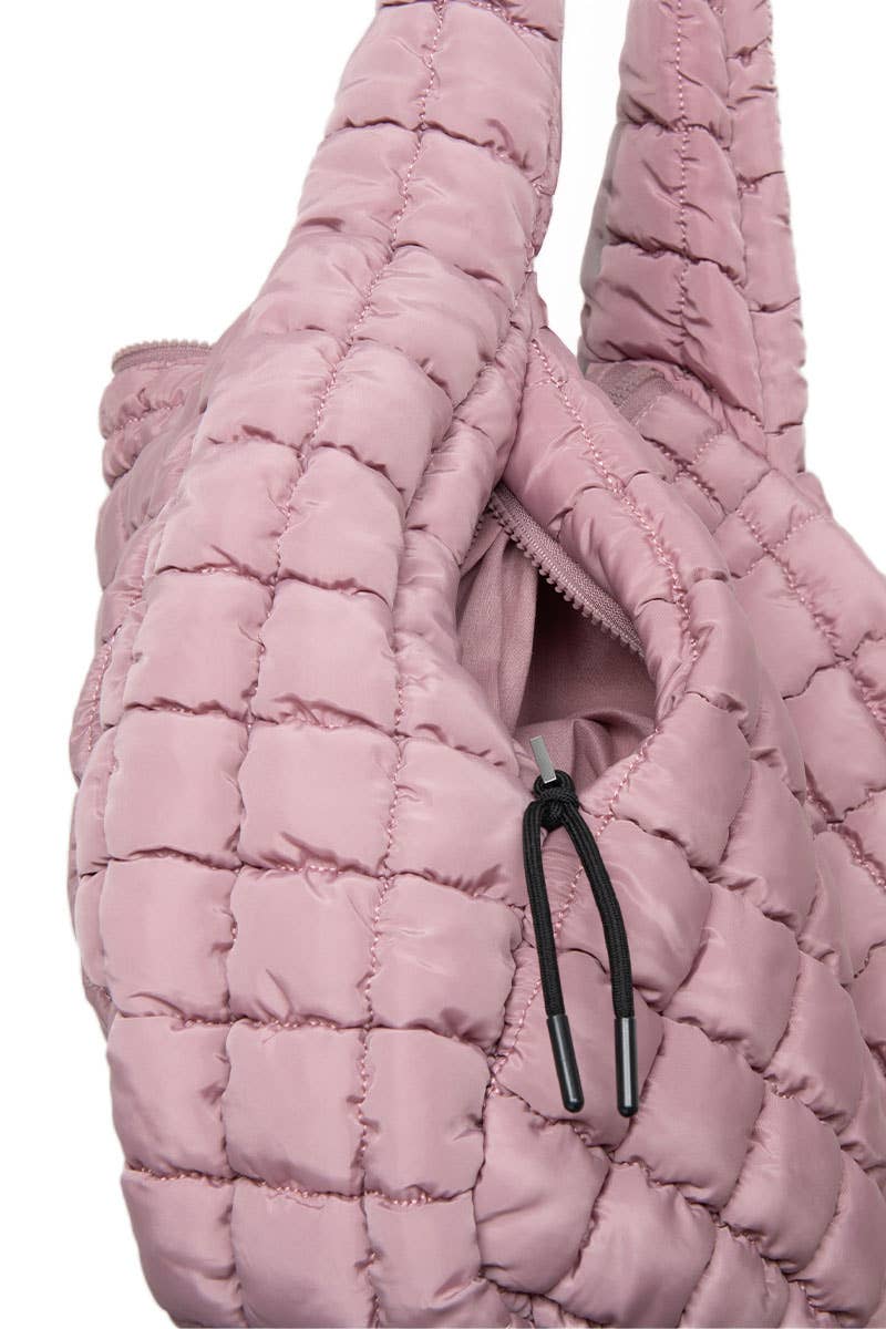 Mauve Oversized Quilted Hobo Tote Bag