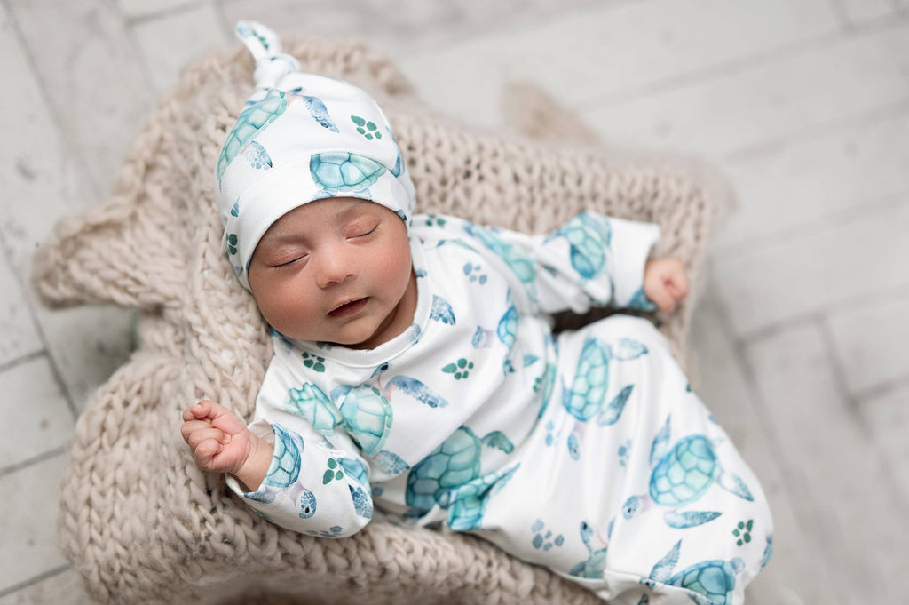 Sea Turtle Baby Gown and Hat Set