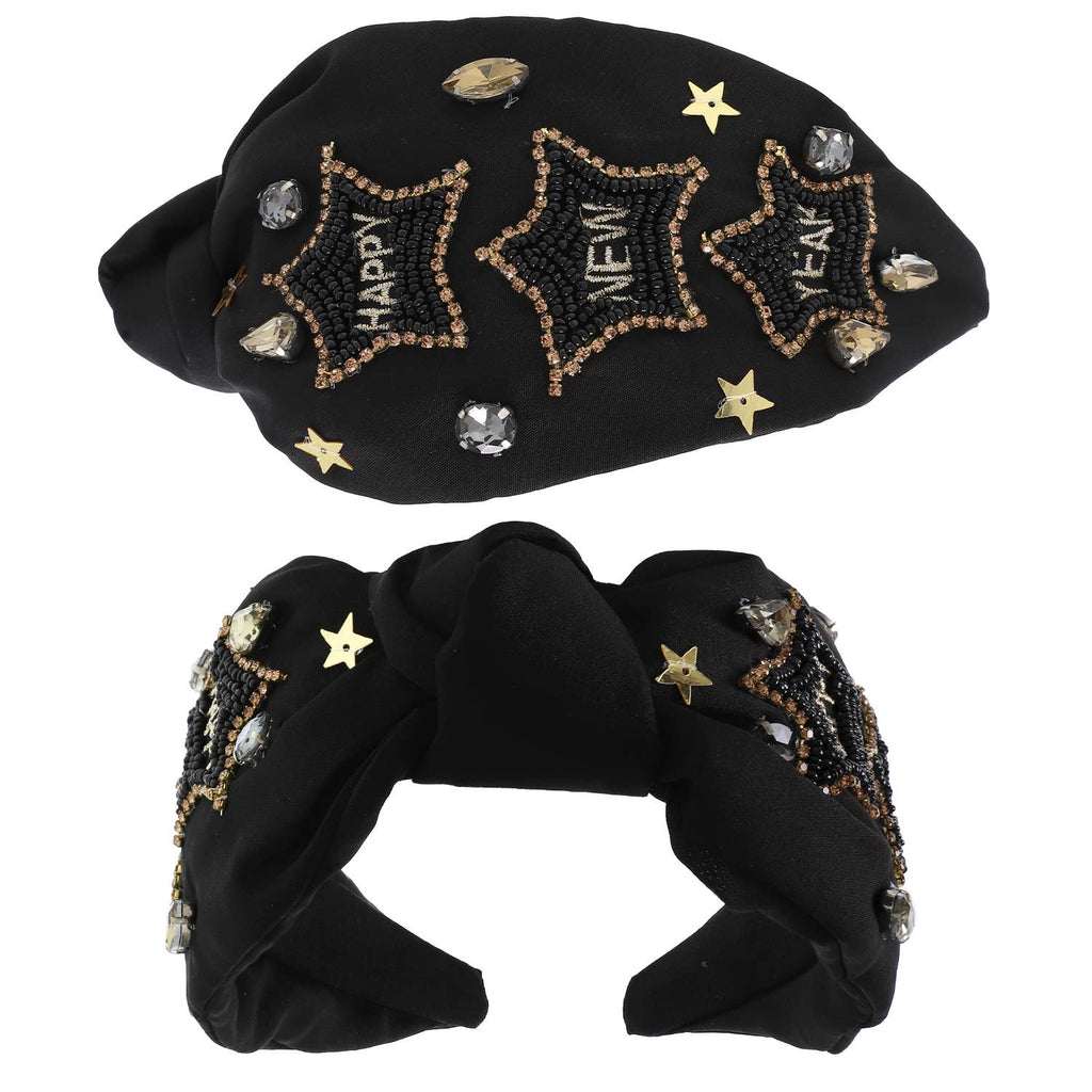 Happy New Year Beaded Jeweled Knotted Headband