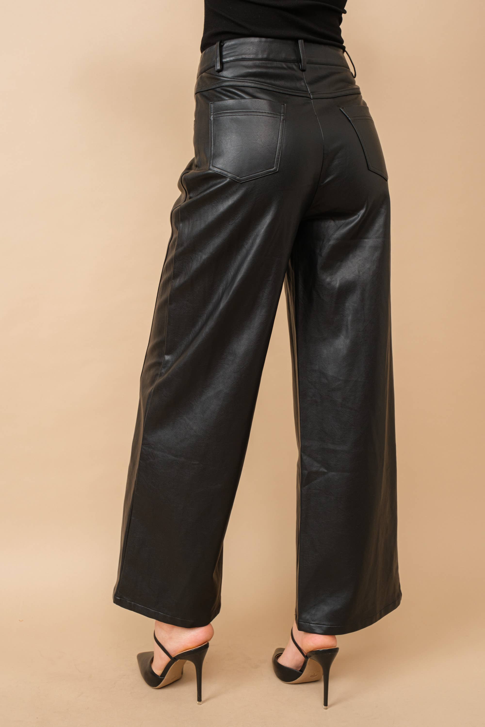 Patent Natural Wide Leg High Rise Leather Pants