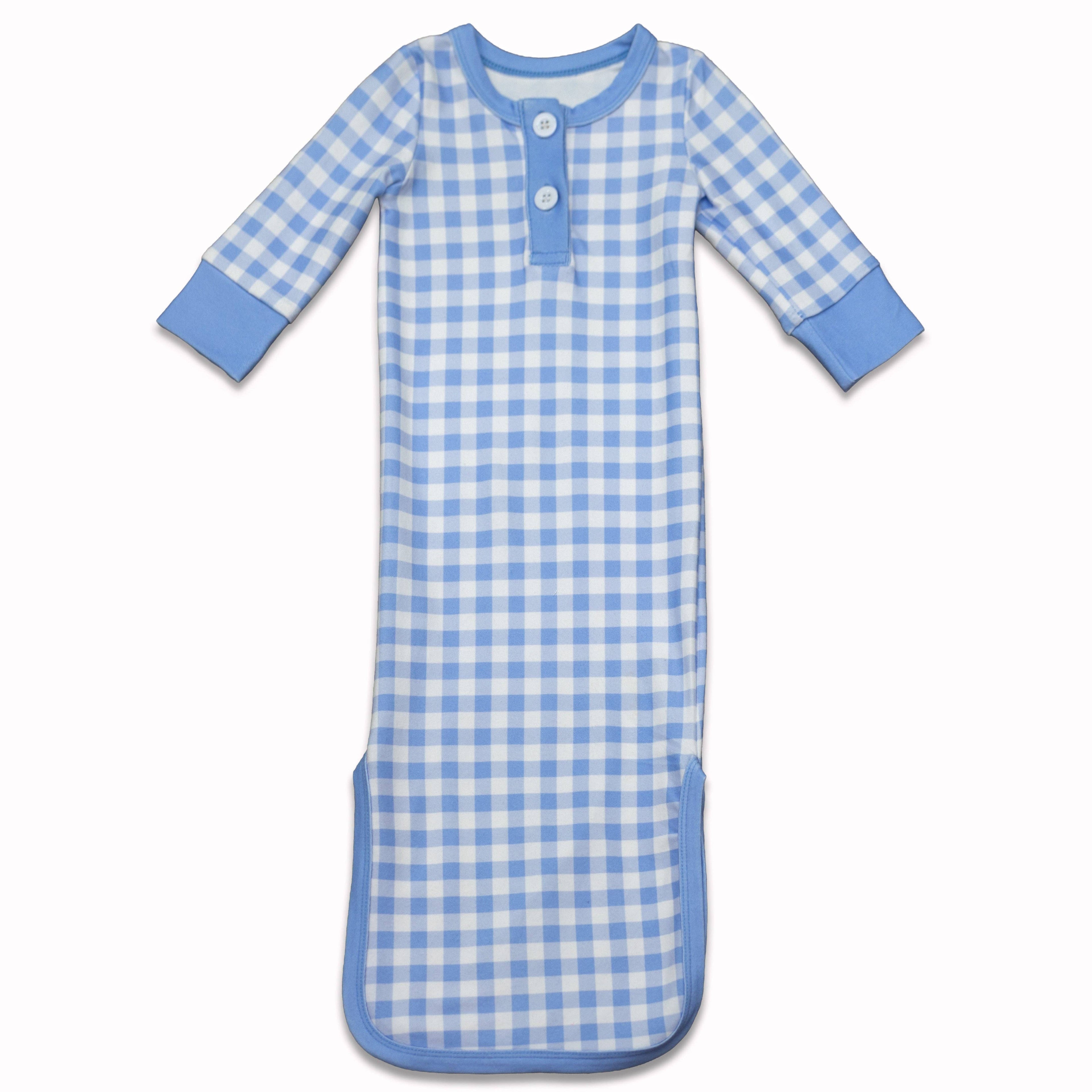 Blue Gingham Knotted Baby Gown