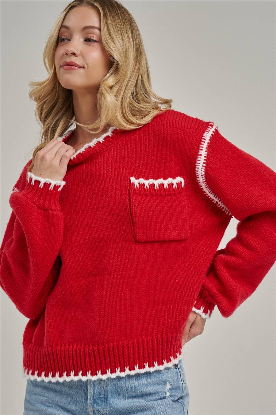 COZY HOLIDAY CHRISTMAS SWEATER TOP WITH POCKETS_JLT00451-01