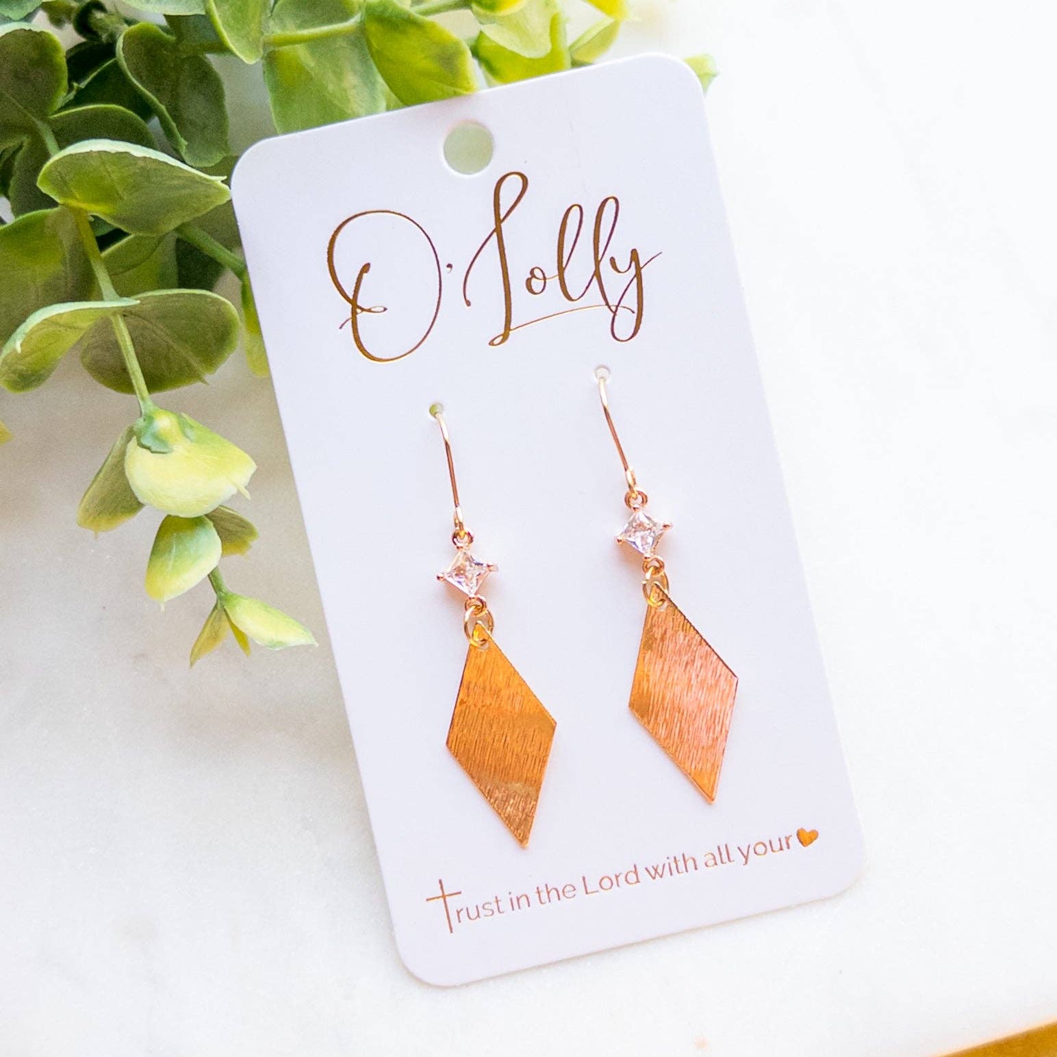 CZ Connector w/Gold Rhombus Earrings