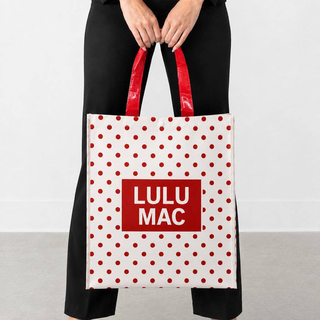 LM White/Red Dot Reusable Tote