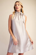 Ruffle Tie Neck Sleeveless Side Pocket Mini Dress