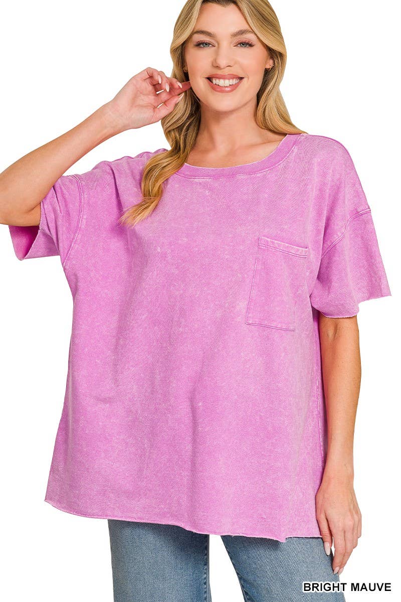 French Terry Washed Drop Shoulder Raw Edge Top