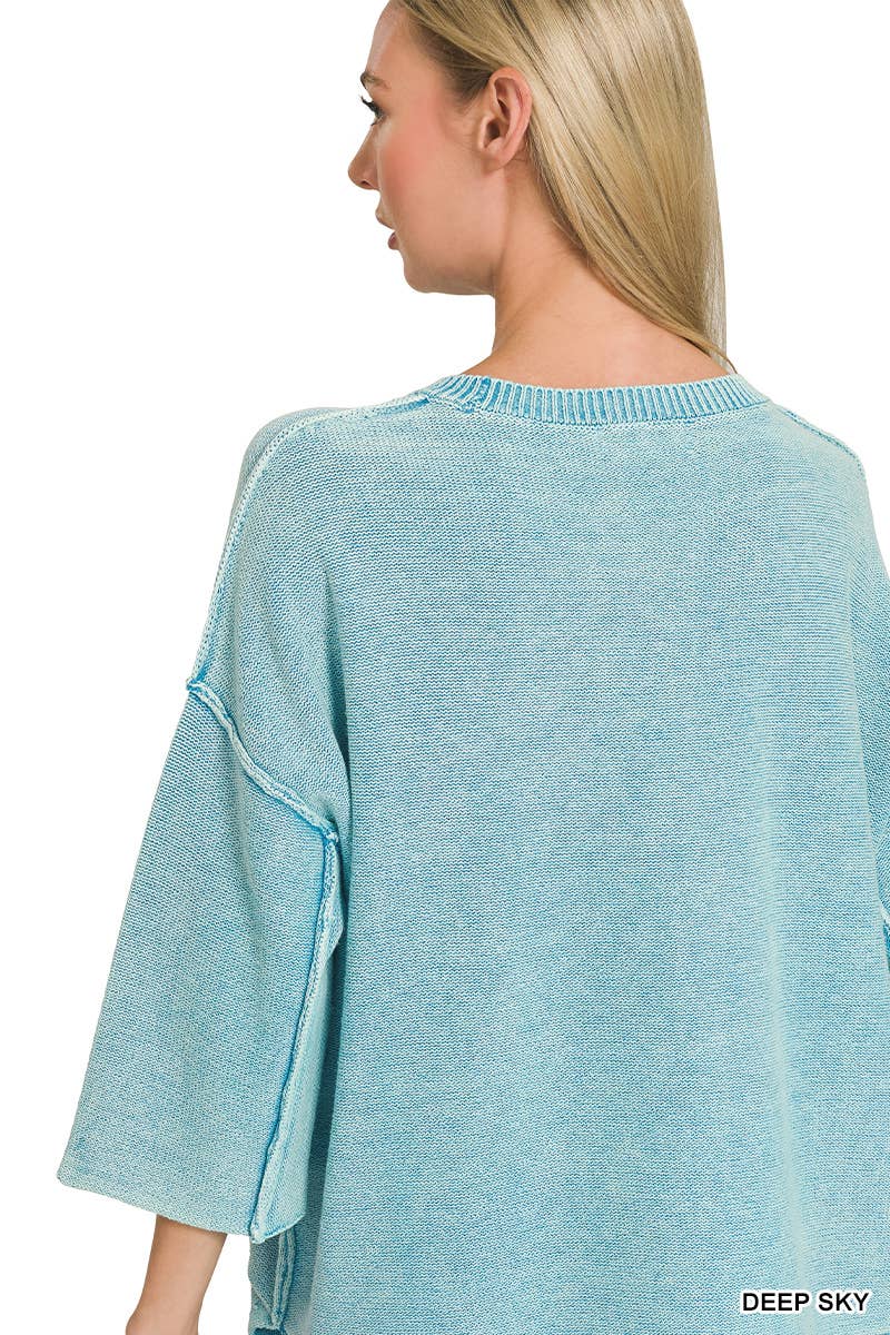 Washed 3/4 Sleeve Boxy Sweater