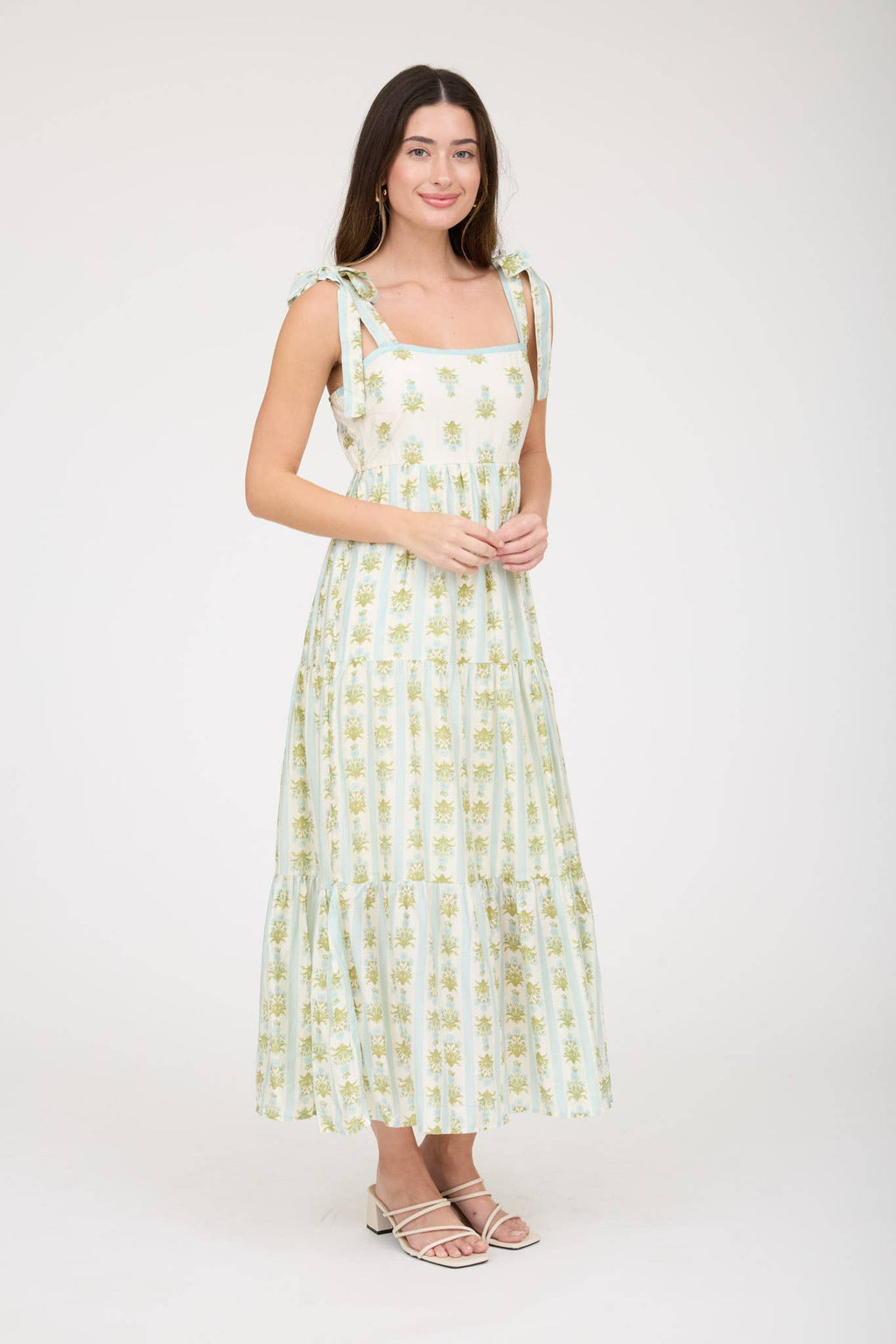 STRIPE FLORAL MIDI DRESS